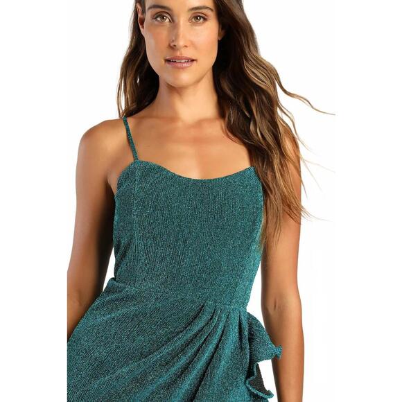 Lulus Destined to Dance Shiny Teal Blue Ruffled Bodycon Mini Dress - XS NWT - Picture 9 of 9